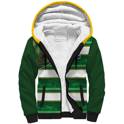 Custom South Africa Football Sherpa Hoodie King Protea with African Heritage Stripes Style