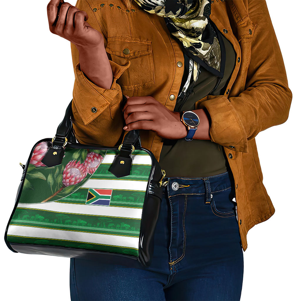 South Africa Football Shoulder Handbag King Protea with African Heritage Stripes Style