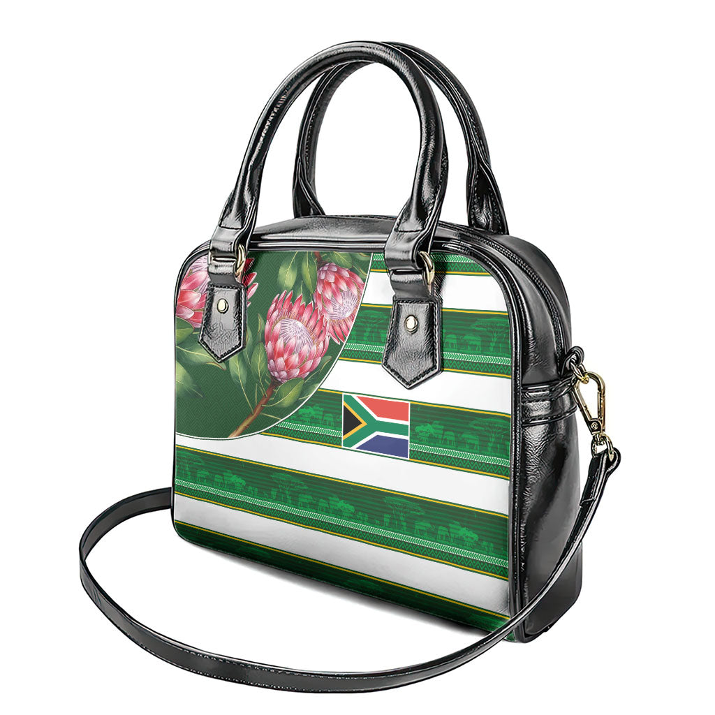 South Africa Football Shoulder Handbag King Protea with African Heritage Stripes Style