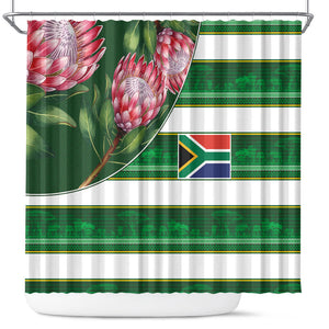 South Africa Football Shower Curtain King Protea with African Heritage Stripes Style