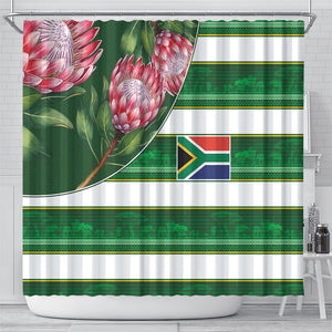 South Africa Football Shower Curtain King Protea with African Heritage Stripes Style