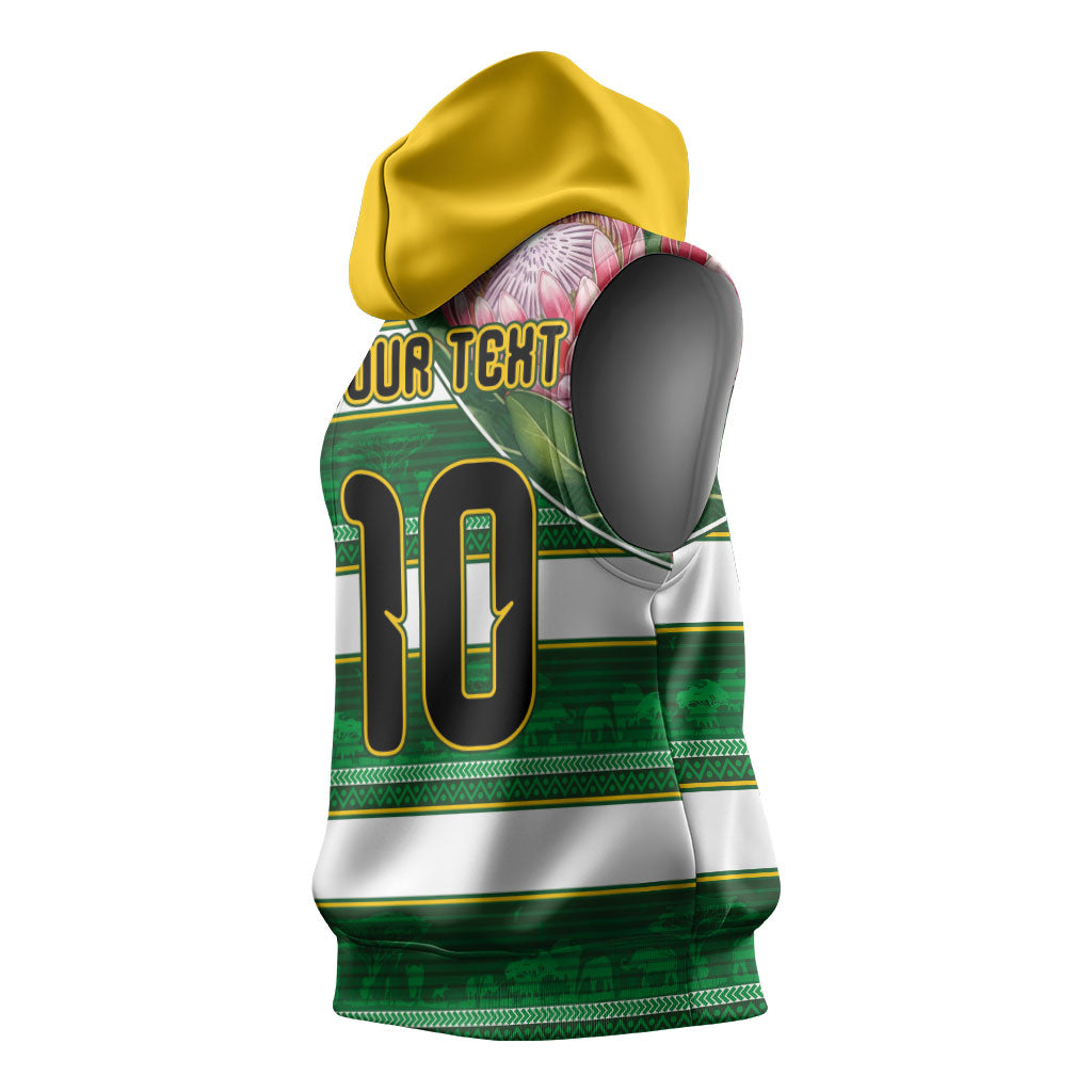 Custom South Africa Football Sleeveless Hoodie King Protea with African Heritage Stripes Style