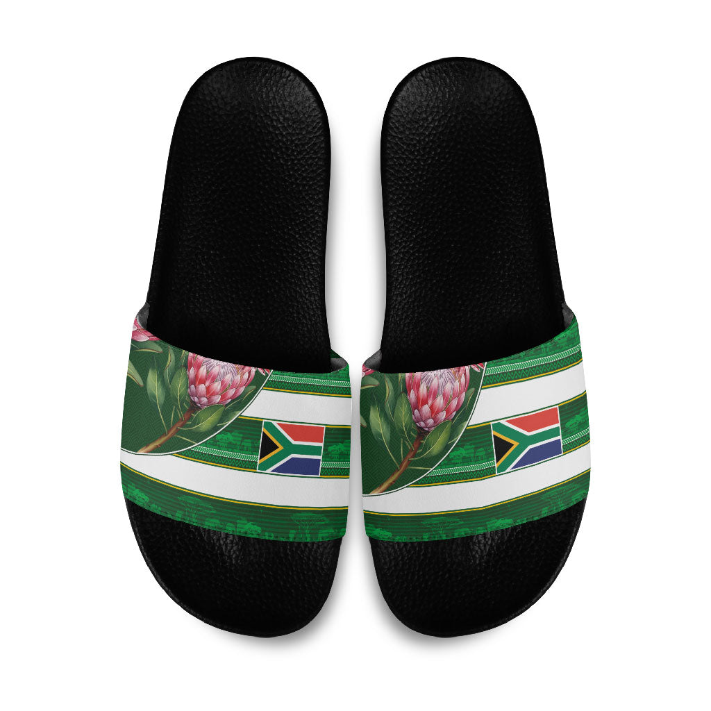 South Africa Football Slide Sandals King Protea with African Heritage Stripes Style
