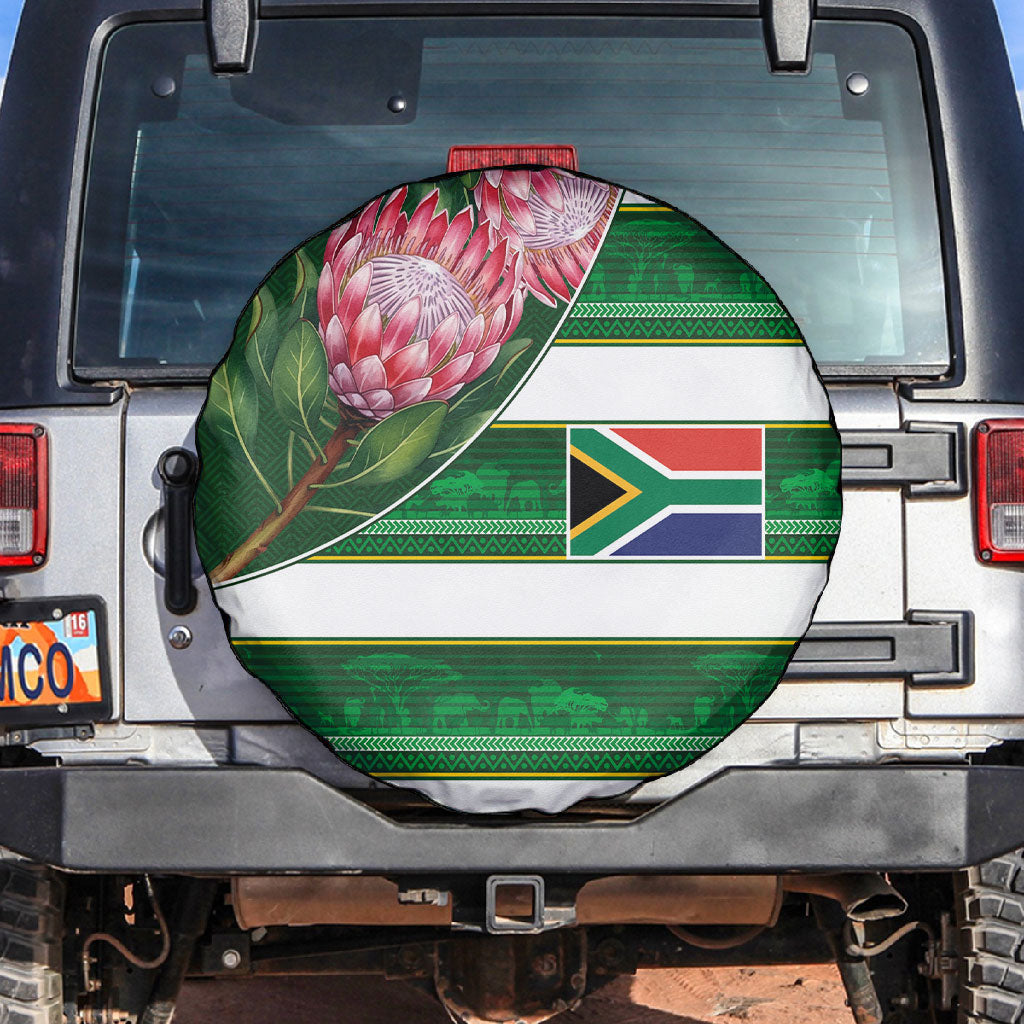 South Africa Football Spare Tire Cover King Protea with African Heritage Stripes Style