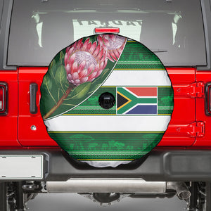 South Africa Football Spare Tire Cover King Protea with African Heritage Stripes Style