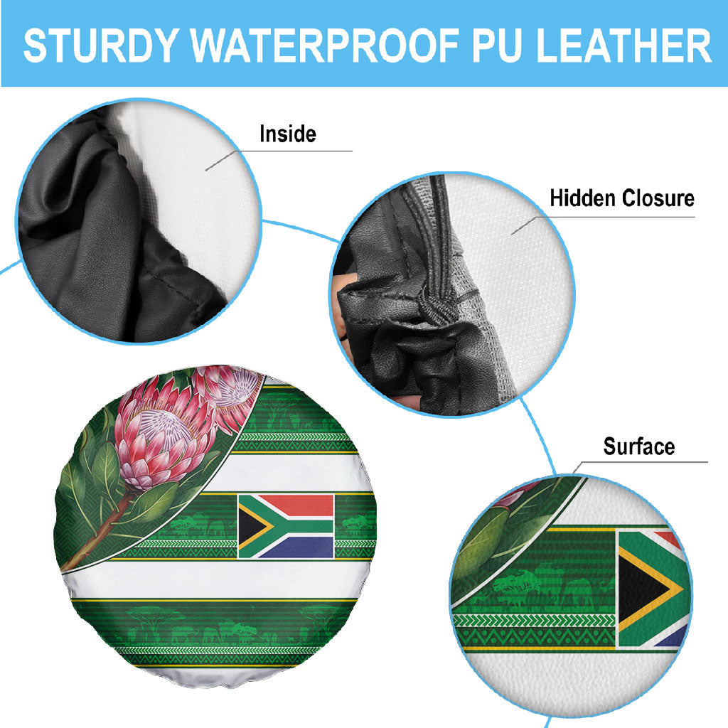 South Africa Football Spare Tire Cover King Protea with African Heritage Stripes Style