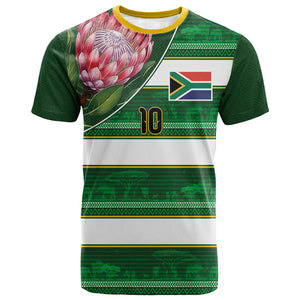 Custom South Africa Football T shirt King Protea with African Heritage Stripes Style