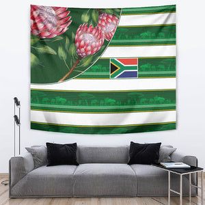 South Africa Football Tapestry King Protea with African Heritage Stripes Style