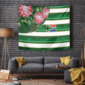 South Africa Football Tapestry King Protea with African Heritage Stripes Style