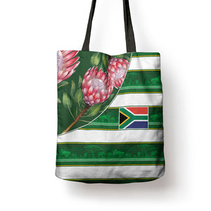 South Africa Football Tote Bag King Protea with African Heritage Stripes Style