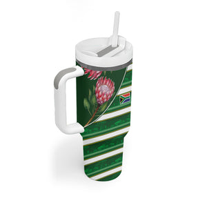 Custom South Africa Football Tumbler With Handle King Protea with African Heritage Stripes Style