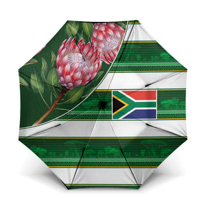 South Africa Football Umbrella King Protea with African Heritage Stripes Style
