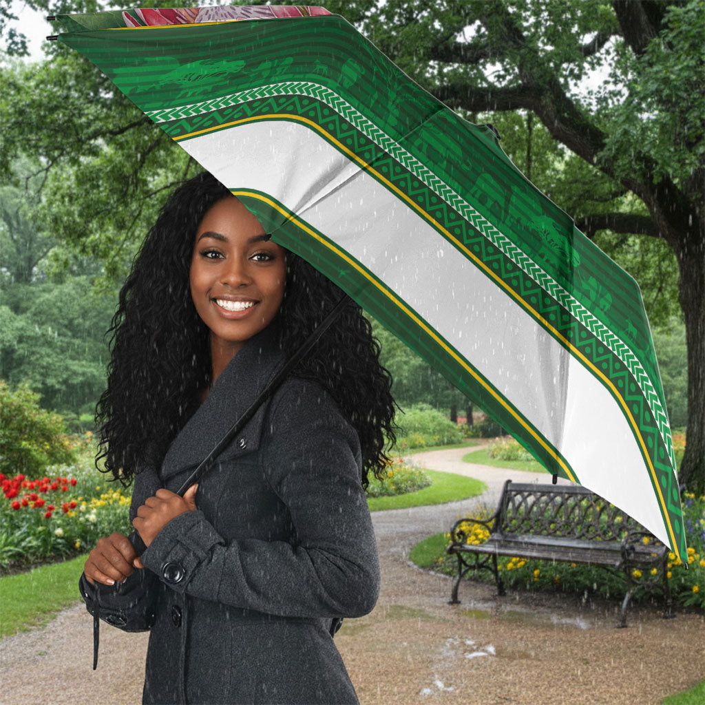 South Africa Football Umbrella King Protea with African Heritage Stripes Style
