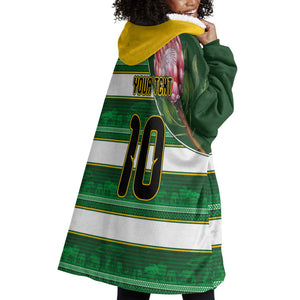 Custom South Africa Football Wearable Blanket Hoodie King Protea with African Heritage Stripes Style
