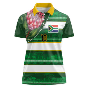 Custom South Africa Football Women Polo Shirt King Protea with African Heritage Stripes Style