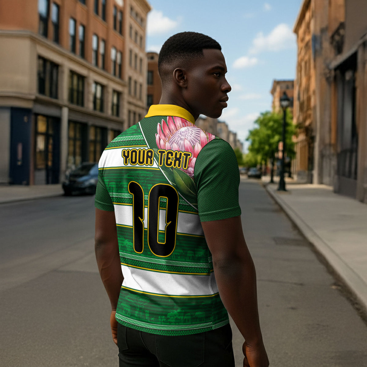 Custom South Africa Football Zipper Polo Shirt King Protea with African Heritage Stripes Style