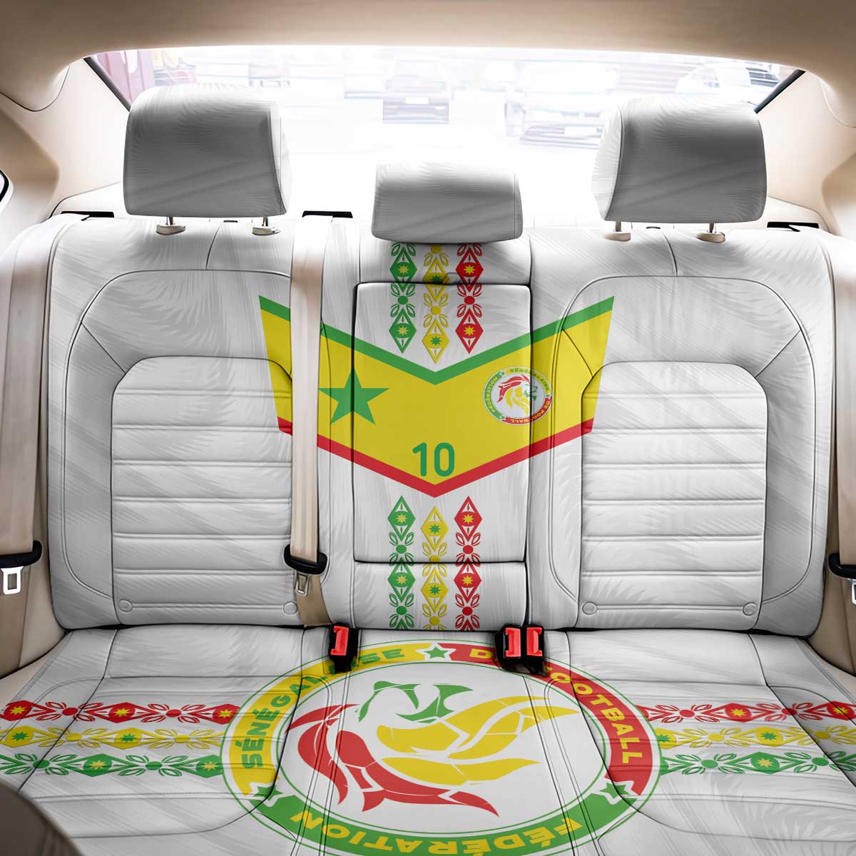 Custom Senegal Football Back Car Seat Cover Tricolor African Stripes Motif Sporty Style - African Pride