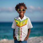 Custom Senegal Football Kid Hawaiian Shirt Tricolor African Stripes Motif Sporty Style - African Pride