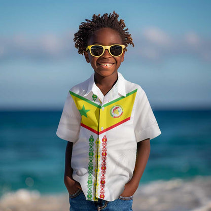Custom Senegal Football Kid Hawaiian Shirt Tricolor African Stripes Motif Sporty Style - African Pride