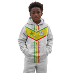 Custom Senegal Football Kid Hoodie Tricolor African Stripes Motif Sporty Style - African Pride