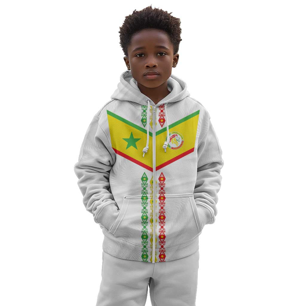 Custom Senegal Football Kid Hoodie Tricolor African Stripes Motif Sporty Style - African Pride