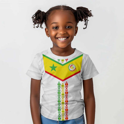 Custom Senegal Football Kid T shirt Tricolor African Stripes Motif Sporty Style - African Pride