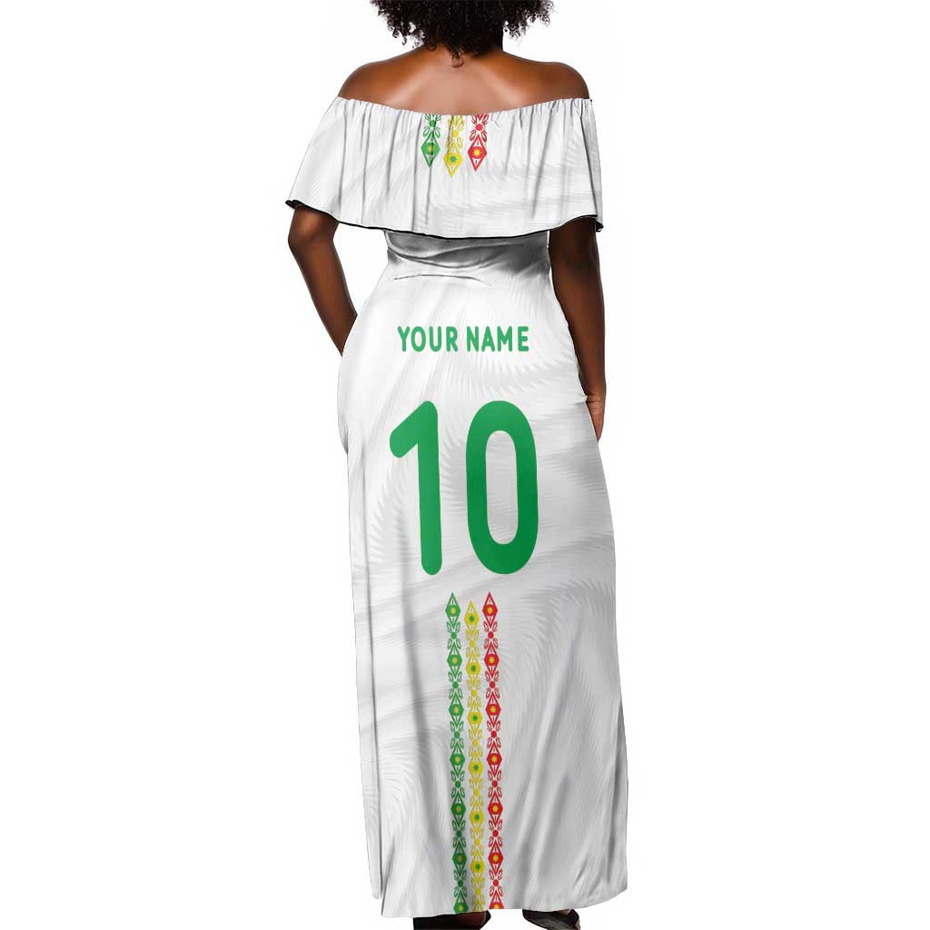 Custom Senegal Football Off Shoulder Maxi Dress Tricolor African Stripes Motif Sporty Style - African Pride