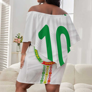 Custom Senegal Football Off Shoulder Short Dress Tricolor African Stripes Motif Sporty Style - African Pride