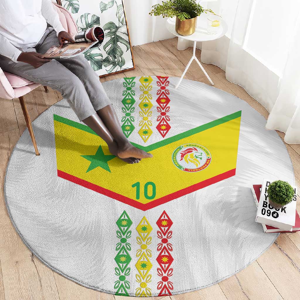 Custom Senegal Football Round Carpet Tricolor African Stripes Motif Sporty Style - African Pride