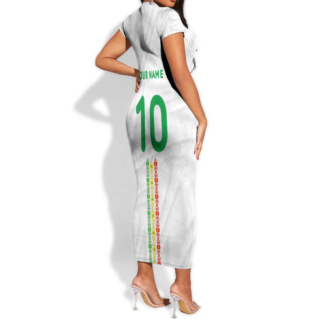 Custom Senegal Football Short Sleeve Bodycon Dress Tricolor African Stripes Motif Sporty Style - African Pride