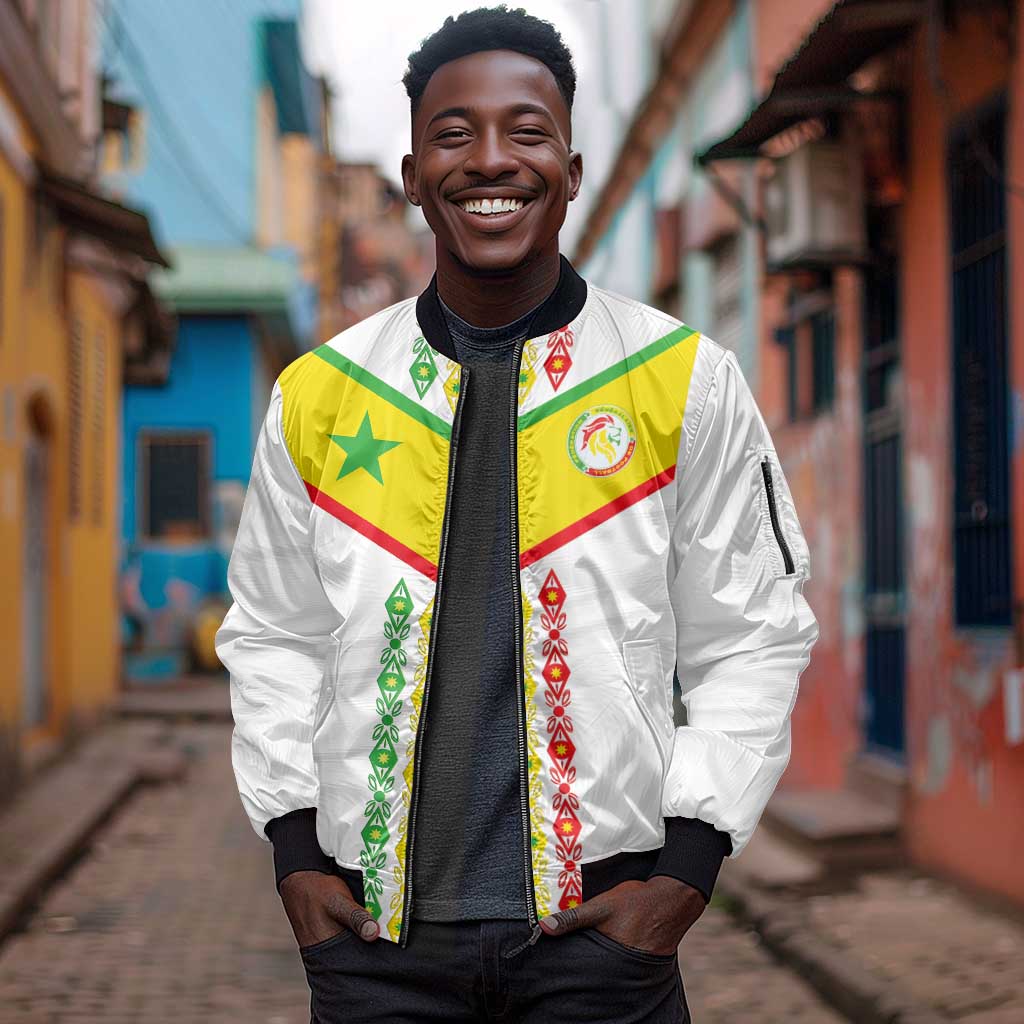 Custom Senegal Football Sleeve Zip Bomber Jacket Tricolor African Stripes Motif Sporty Style - African Pride