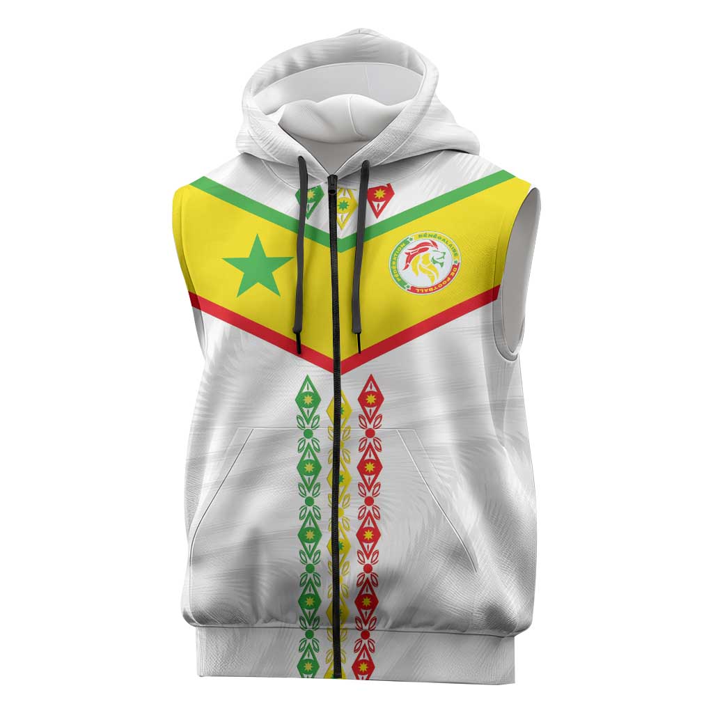 Custom Senegal Football Sleeveless Zip Hoodie Tricolor African Stripes Motif Sporty Style - African Pride