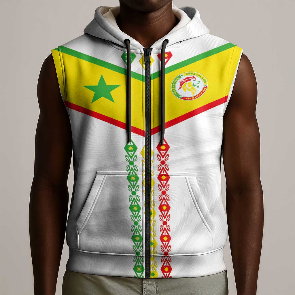 Custom Senegal Football Sleeveless Zip Hoodie Tricolor African Stripes Motif Sporty Style - African Pride
