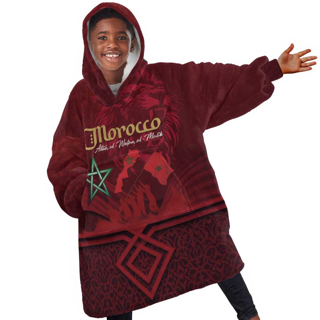 Happy Proclamation of Independence of Morocco Kid Wearable Blanket Hoodie Barbary Lion's Roar - Fight for Free and Peace