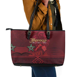 Happy Proclamation of Independence of Morocco Leather Tote Bag Barbary Lion's Roar - Fight for Free and Peace