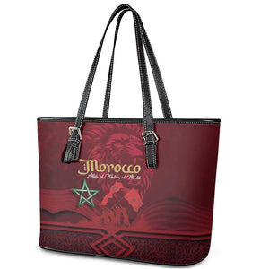 Happy Proclamation of Independence of Morocco Leather Tote Bag Barbary Lion's Roar - Fight for Free and Peace