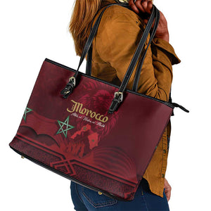 Happy Proclamation of Independence of Morocco Leather Tote Bag Barbary Lion's Roar - Fight for Free and Peace