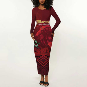 Happy Proclamation of Independence of Morocco Long Sleeve Bodycon Dress Barbary Lion's Roar - Fight for Free and Peace