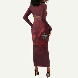 Happy Proclamation of Independence of Morocco Long Sleeve Bodycon Dress Barbary Lion's Roar - Fight for Free and Peace