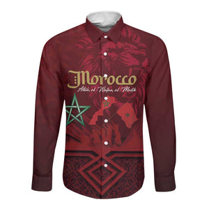 Happy Proclamation of Independence of Morocco Long Sleeve Button Shirt Barbary Lion's Roar - Fight for Free and Peace