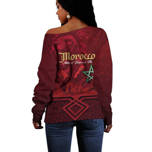 Happy Proclamation of Independence of Morocco Off Shoulder Sweater Barbary Lion's Roar - Fight for Free and Peace