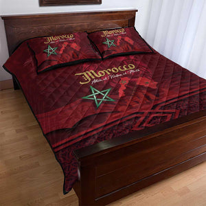 Happy Proclamation of Independence of Morocco Quilt Bed Set Barbary Lion's Roar - Fight for Free and Peace