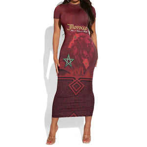 Happy Proclamation of Independence of Morocco Short Sleeve Bodycon Dress Barbary Lion's Roar - Fight for Free and Peace