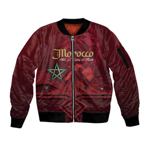 Happy Proclamation of Independence of Morocco Sleeve Zip Bomber Jacket Barbary Lion's Roar - Fight for Free and Peace