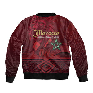 Happy Proclamation of Independence of Morocco Sleeve Zip Bomber Jacket Barbary Lion's Roar - Fight for Free and Peace