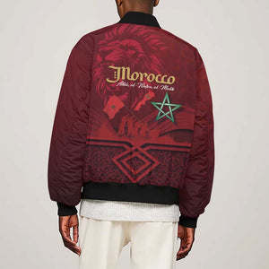 Happy Proclamation of Independence of Morocco Sleeve Zip Bomber Jacket Barbary Lion's Roar - Fight for Free and Peace