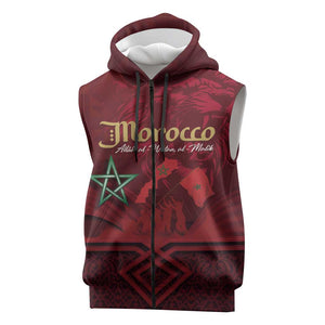 Happy Proclamation of Independence of Morocco Sleeveless Zip Hoodie Barbary Lion's Roar - Fight for Free and Peace - African Pride