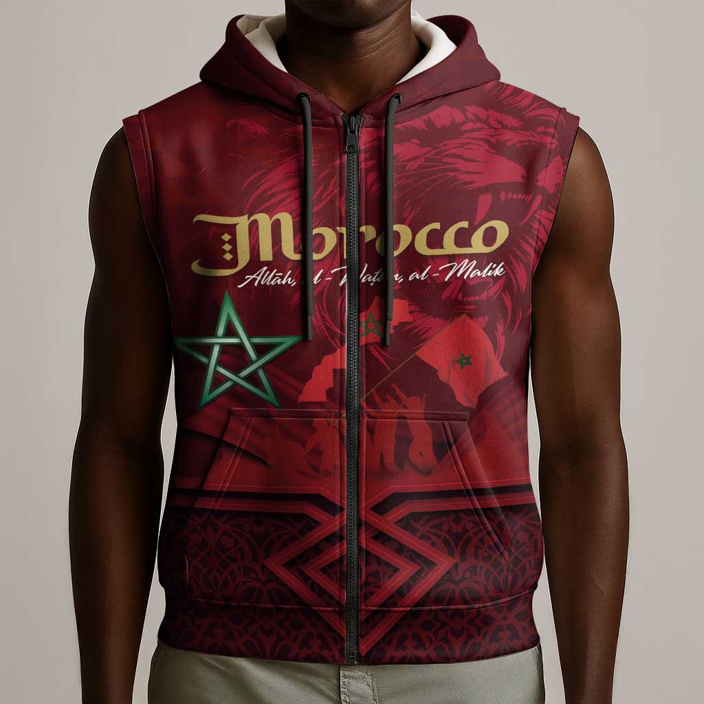 Happy Proclamation of Independence of Morocco Sleeveless Zip Hoodie Barbary Lion's Roar - Fight for Free and Peace - African Pride