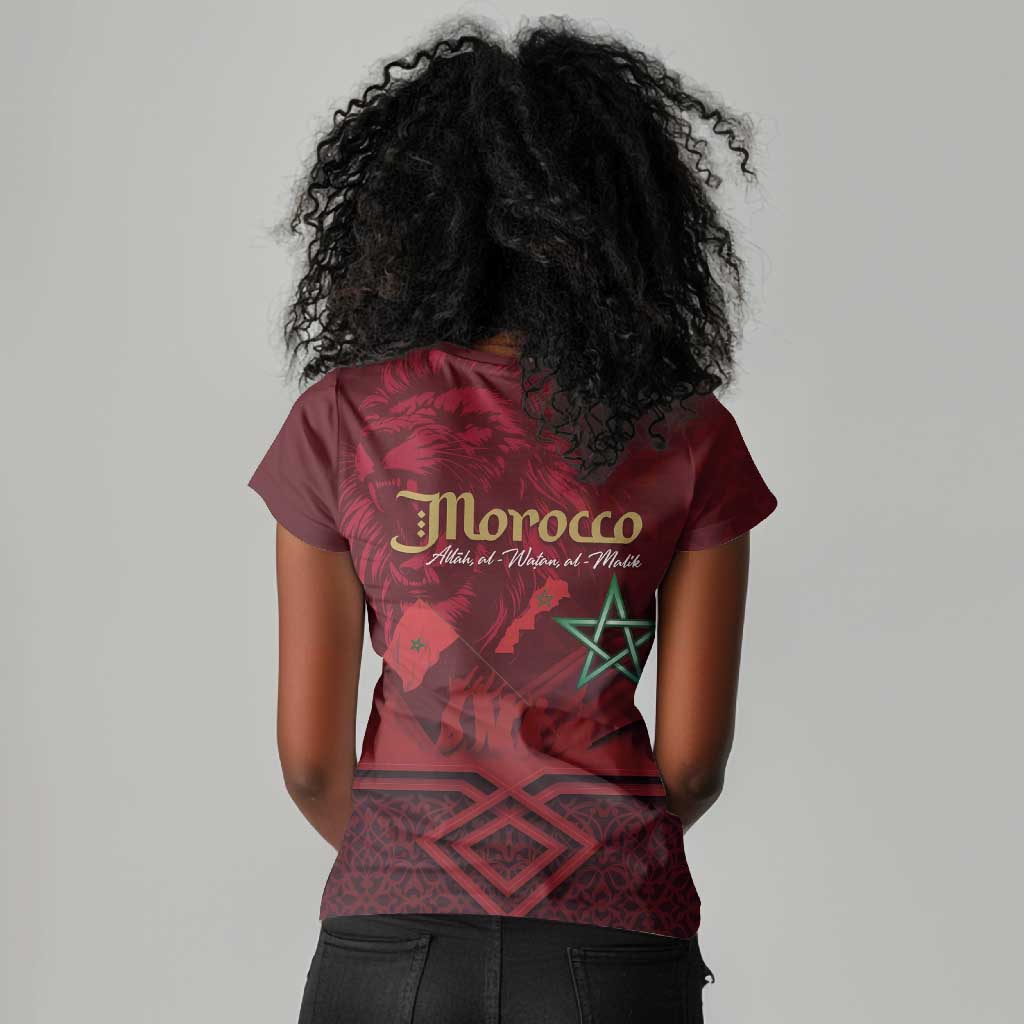 Happy Proclamation of Independence of Morocco Women V-Neck T-Shirt Barbary Lion's Roar - Fight for Free and Peace