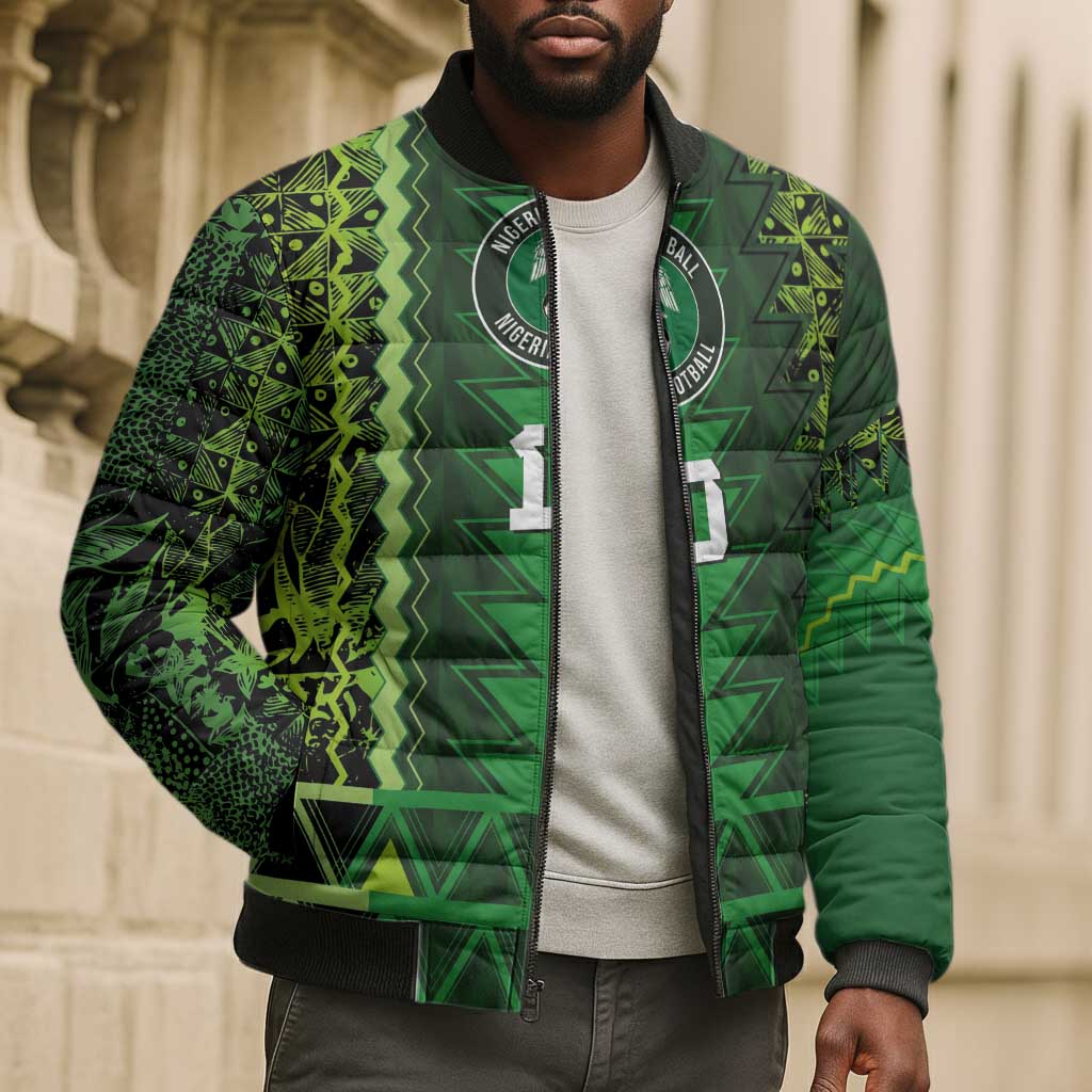 Custom Nigeria Football Bomber Puffer Jacket The Naija-Tribal Sporty Style - African Pride